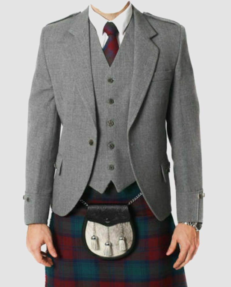 Grey Tweed Argyll Kilt Jacket with Vest