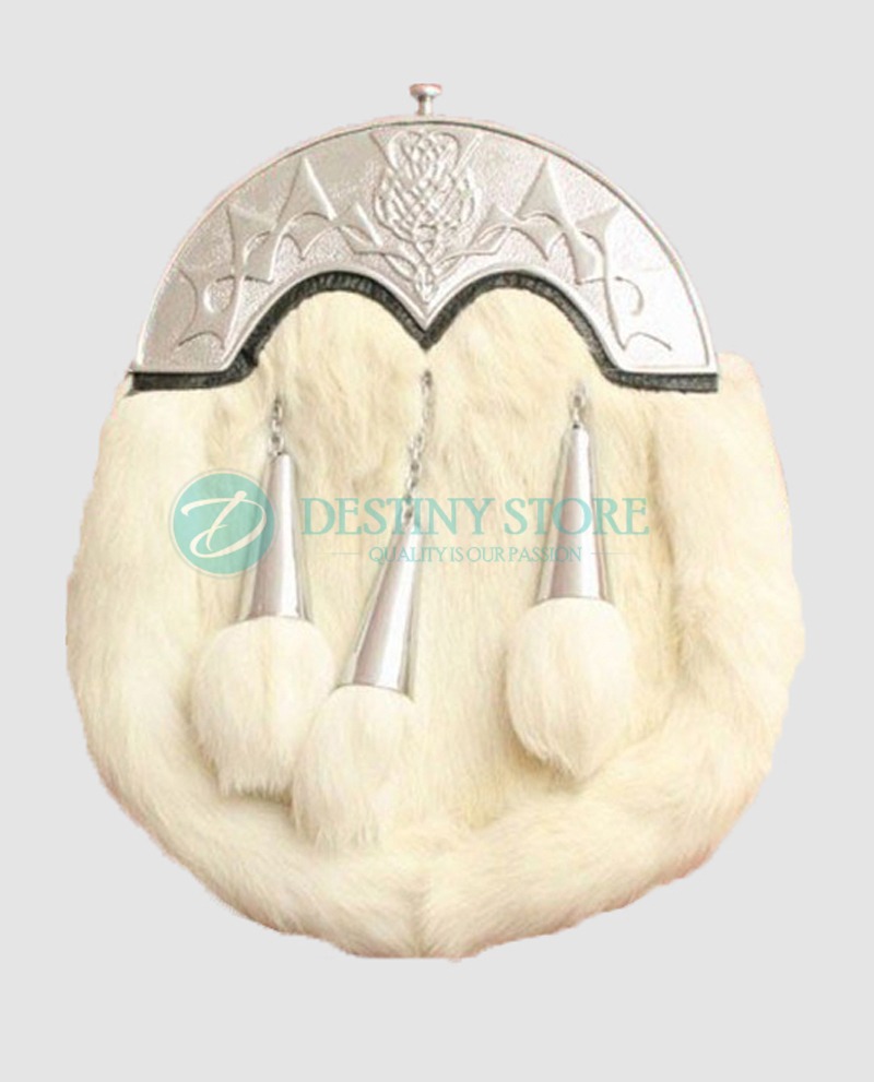 Semi Dress Rabbit Fur Irish Harp Kilt Sporran With Chain Belt